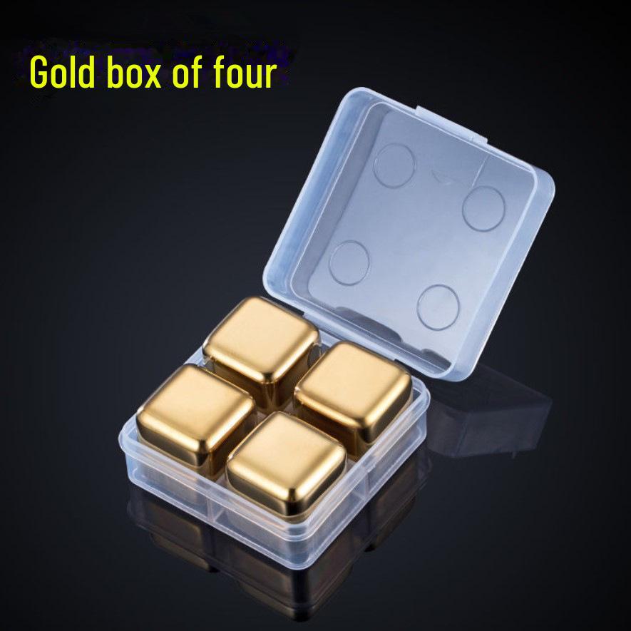 Sada kostek ledu na whisky z nerezové oceli zlatá - kovová rychlomrazicí ocel 304 na whisky, víno a další