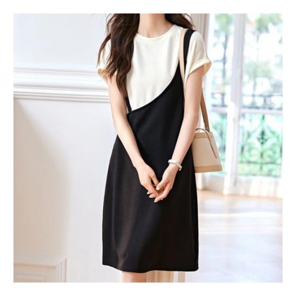 Navava Women Casual 2in1 Round Neck Short Sleeve Dress No781