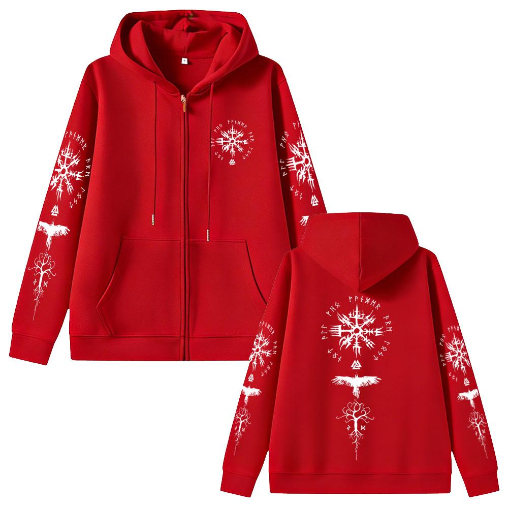 Wikinger Runen Kompass Reißverschluss Hoodie Herren Gothic Rock Übergroß Zip Up Jacke Herren Damen Freizeit Sweatshirts