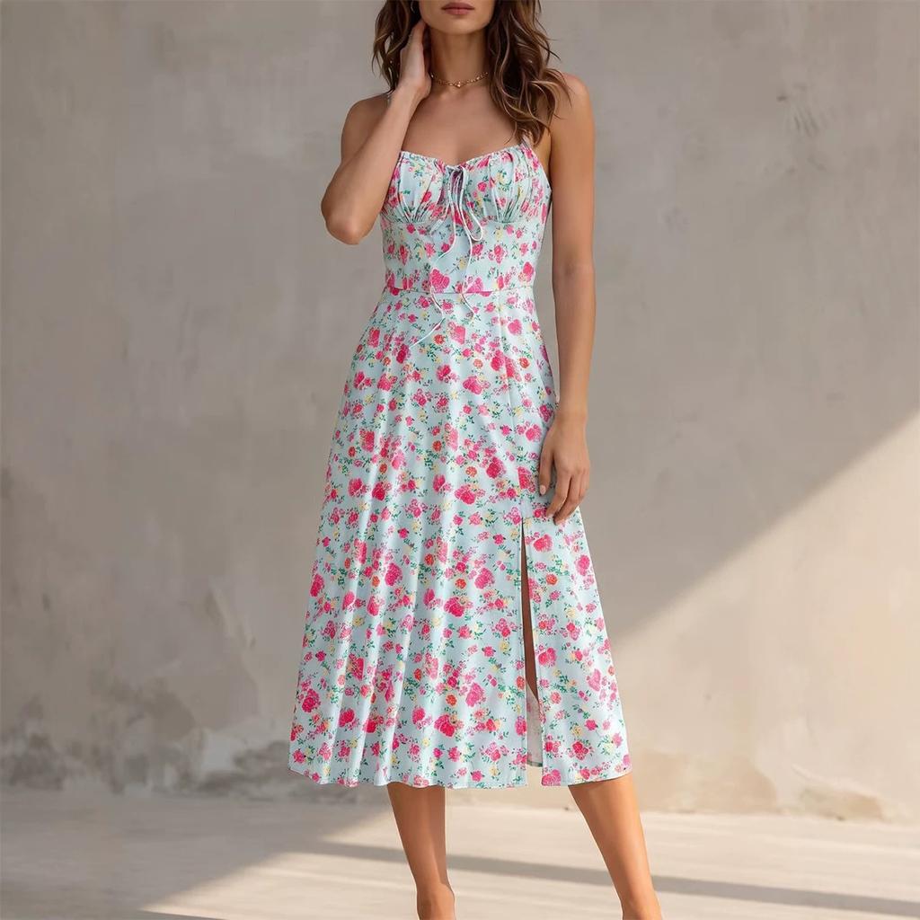 New Summer Commuter Elegant Style Print Fashionable High-end Suspender Dress
