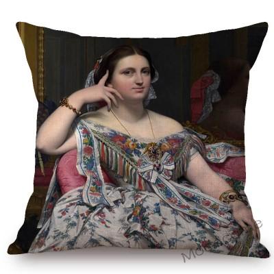 Neoclassical World Famous Oil Painting Jean Ingres Nepoleon The Source La Grande Odalisque Sofa Pillow Case Linen Cushion Cover