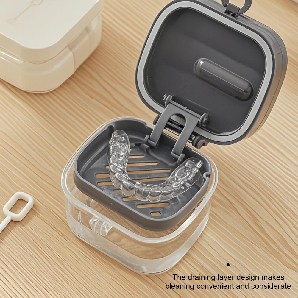 Multi Functional Denture Cleaning Box Portable Bathroom Washing Denture Cleaner Storage Box Denture Cleaning Soaking Box