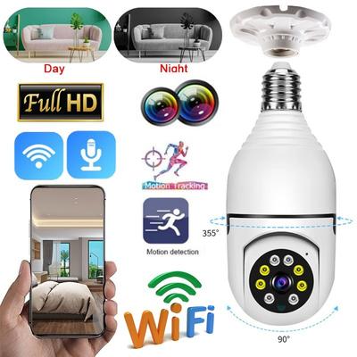Wifi E27 Žárovka Dohlížecí kamera Noční vidění Plnobarevné Automatické Sledování člověka 4x digitální zoom Video Bezpečnostní monitor Kamera