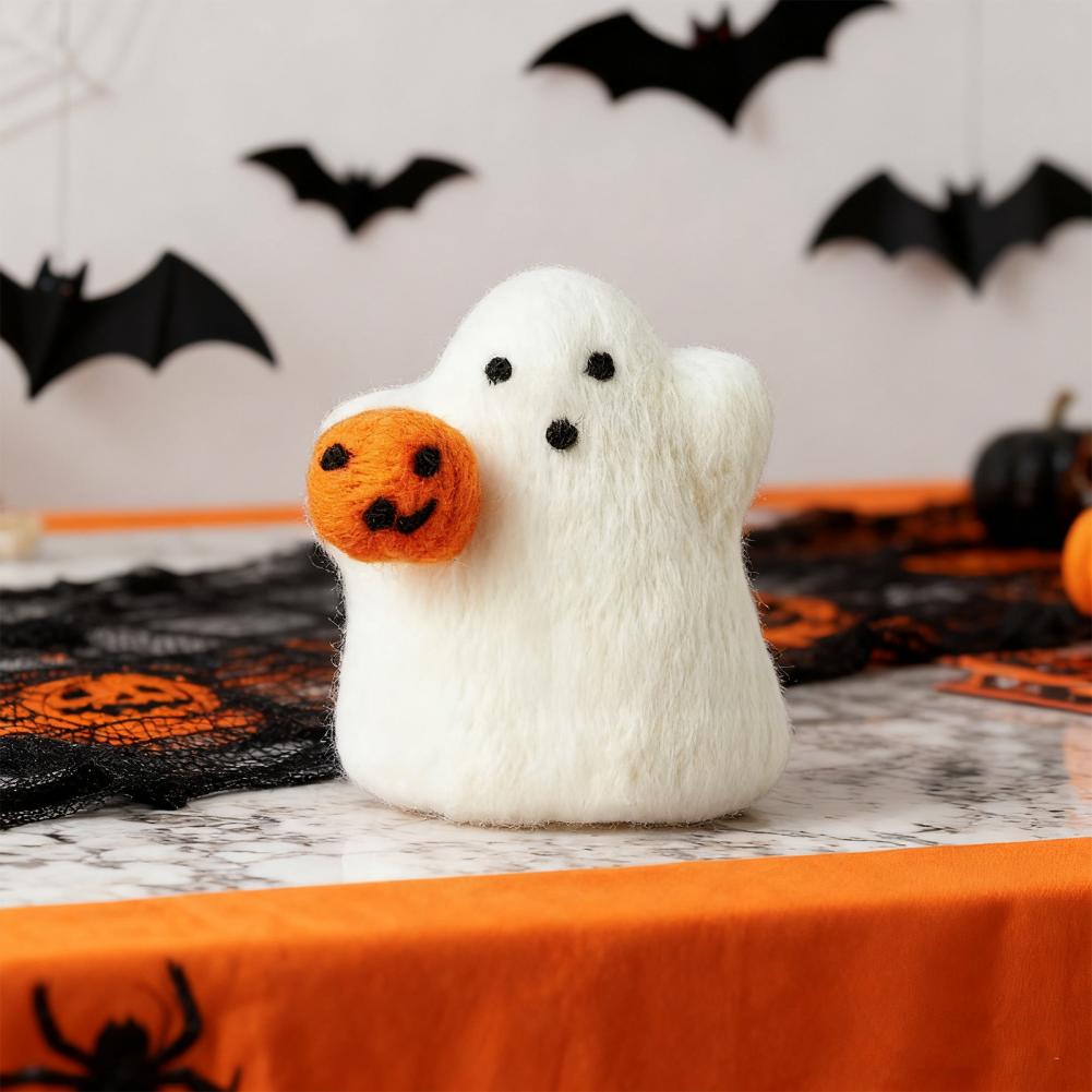 Felt Ghost Pumpkin Halloween Decoration Handmade Wool Ghost Pumpkin Collectible Ornaments for Halloween Home Decor