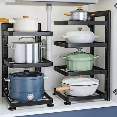 Verstellbarer Topfregal-Organizer Küche Edelstahl Topfaufbewahrungsregal Mehrschichtiger Haushalts-Topf- und Pfannen-Organizer für die Küche