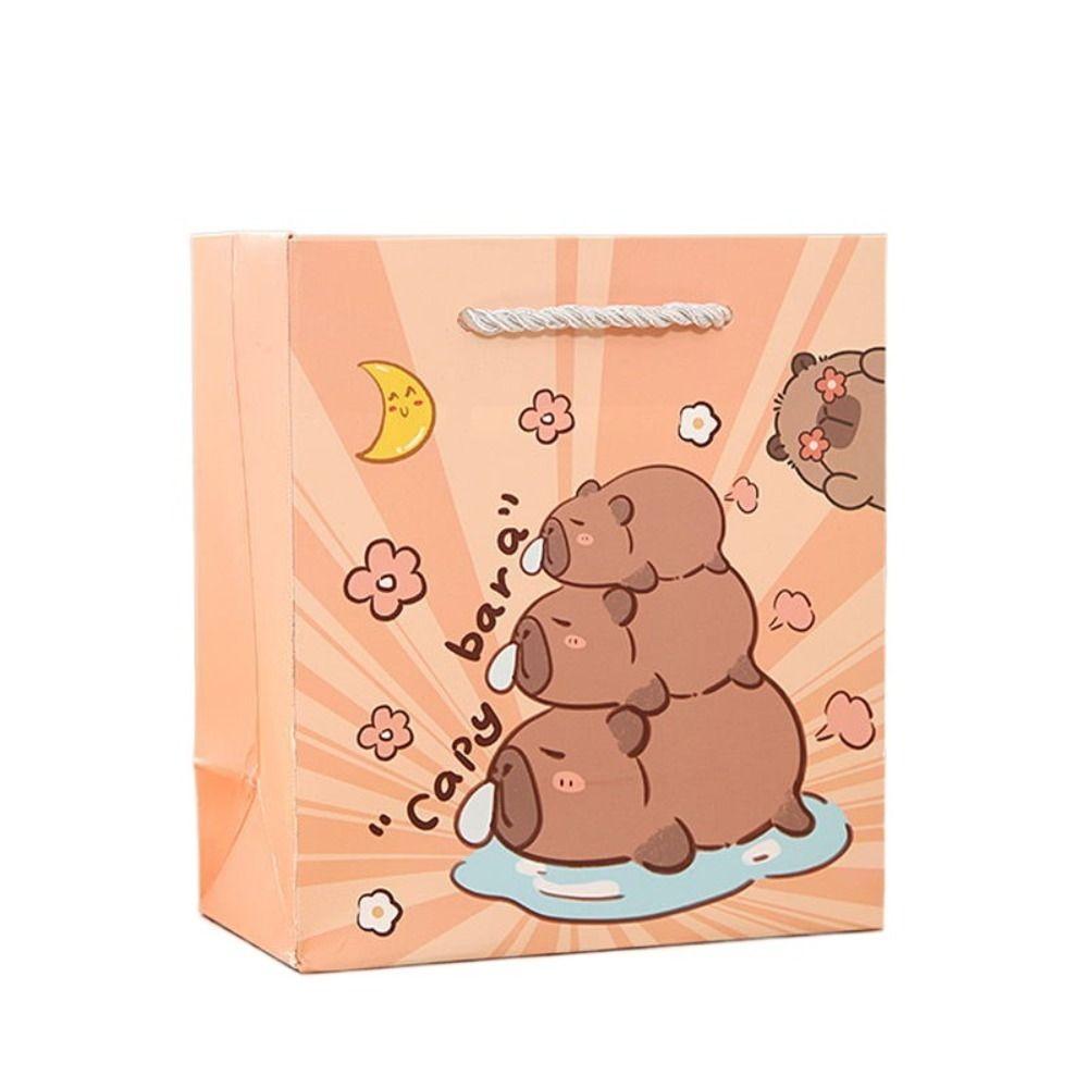 Fashion White Cardboard Capybara Gift Bags Cute with Handles Party Supplies Large Capacity Portable Candy Bags