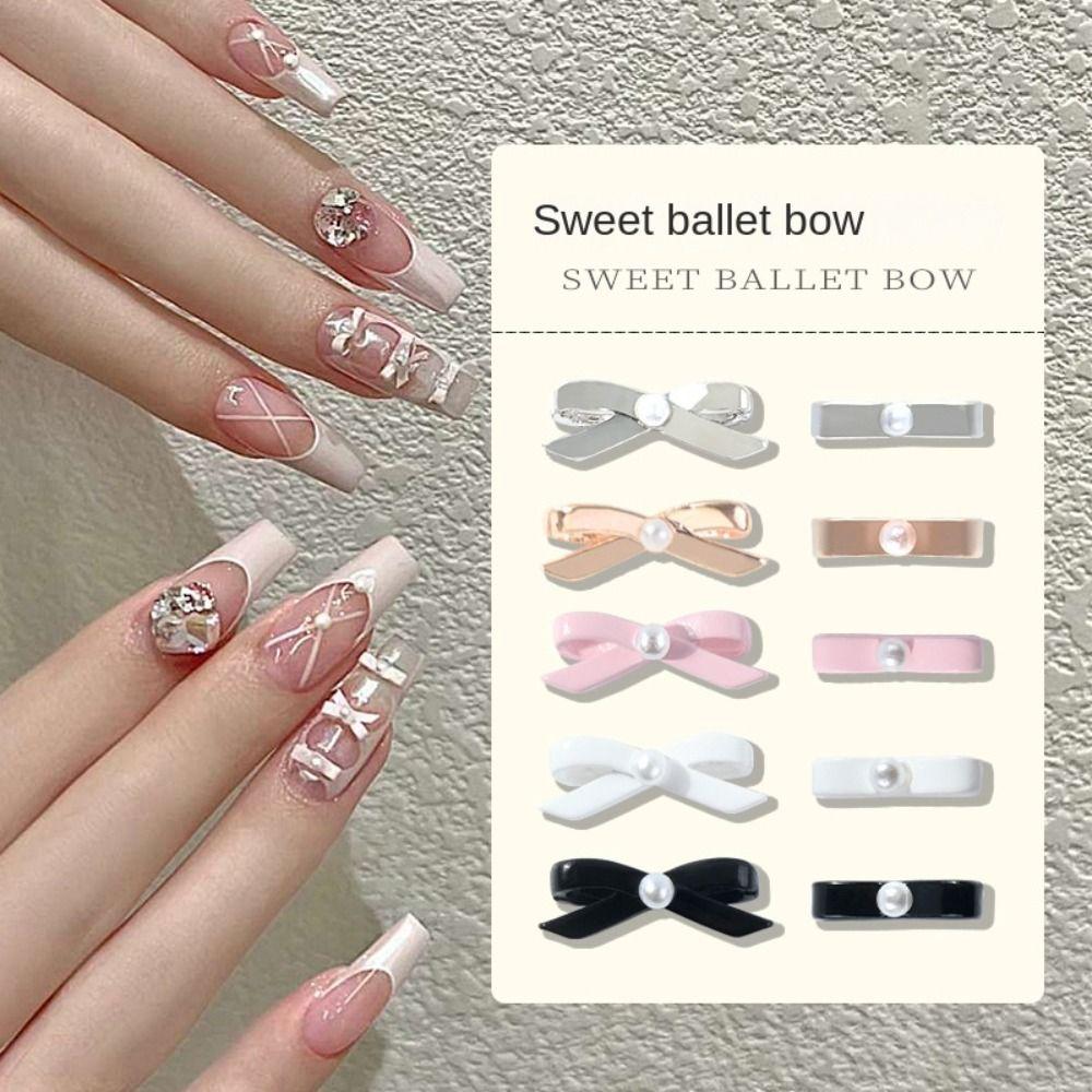 

10 шт. балетки с бантом и жемчугом, дизайн ногтей, аксессуары для девочек