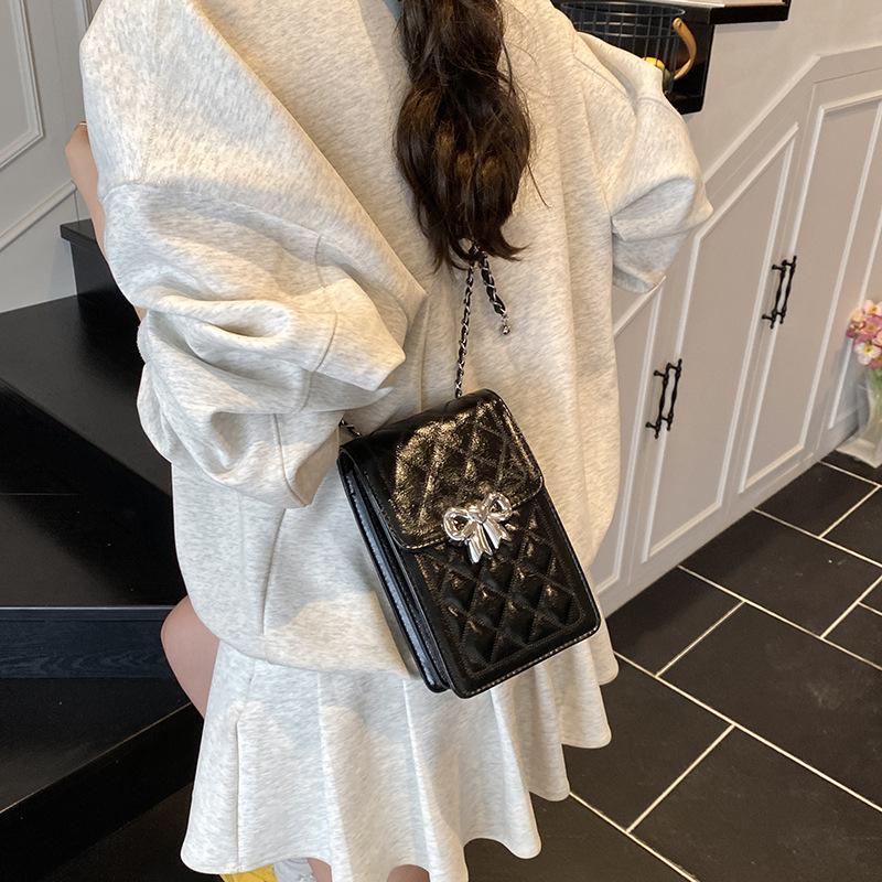 2025 summer new mini square bag women's chain mobile phone bag rhombus embroidery thread fashion shoulder bag messenger bag