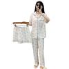 Spring And Summer Simple Wind Ice Silk Three-Piece Set Short-Sleeved Pajamas Women'S Bunny Printed Loungewear Set