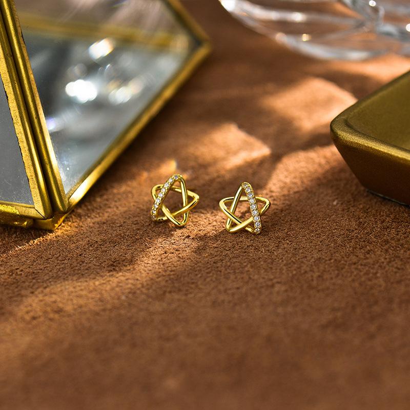 Star Earrings Inlaid with Diamonds Light Luxury High-end and Exquisite Simple Line Design New Earrings