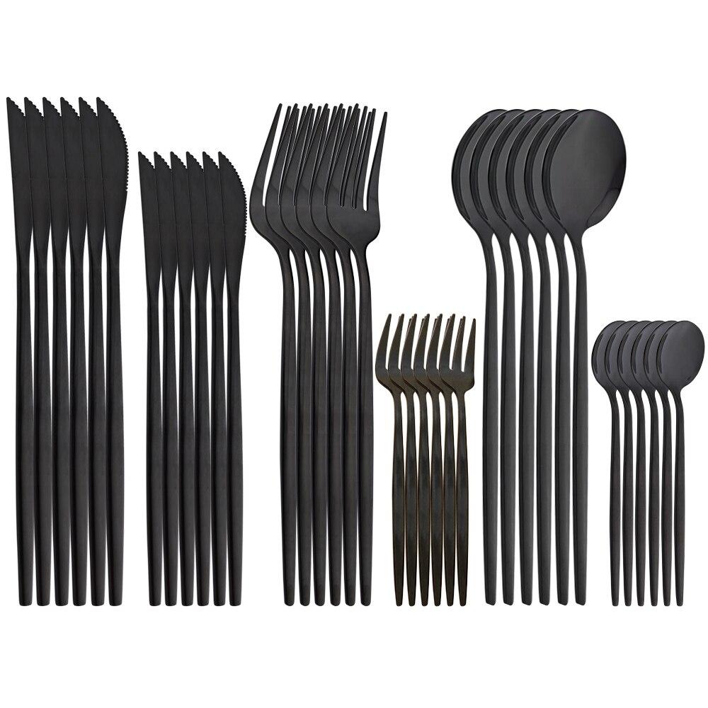 Černé zlato 36ks/6set Sada nádobí Dezertní nůž Nerezové příbory Večeře Lžíce Vidlička Čajová lžička Příbory Sada nádobí