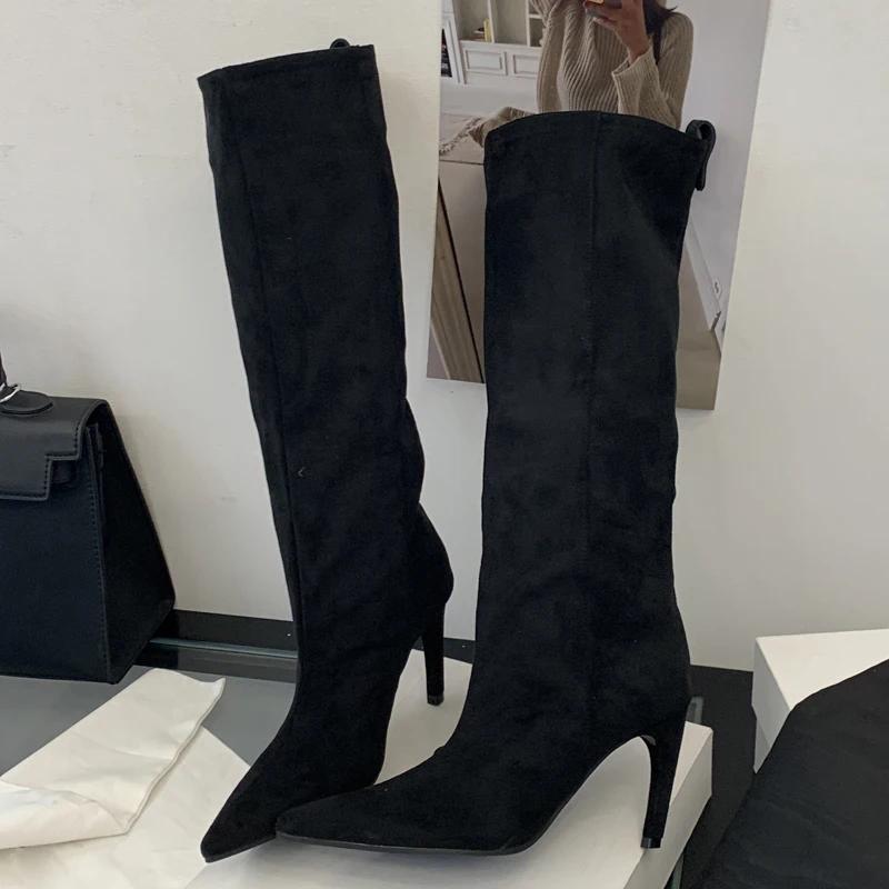 Fashion 2025 Street Style Pointed Toe Knee-High Women Boots Winter Thin Heels Shoes Female Punk Vintage Long Booties Zapatos De Muje