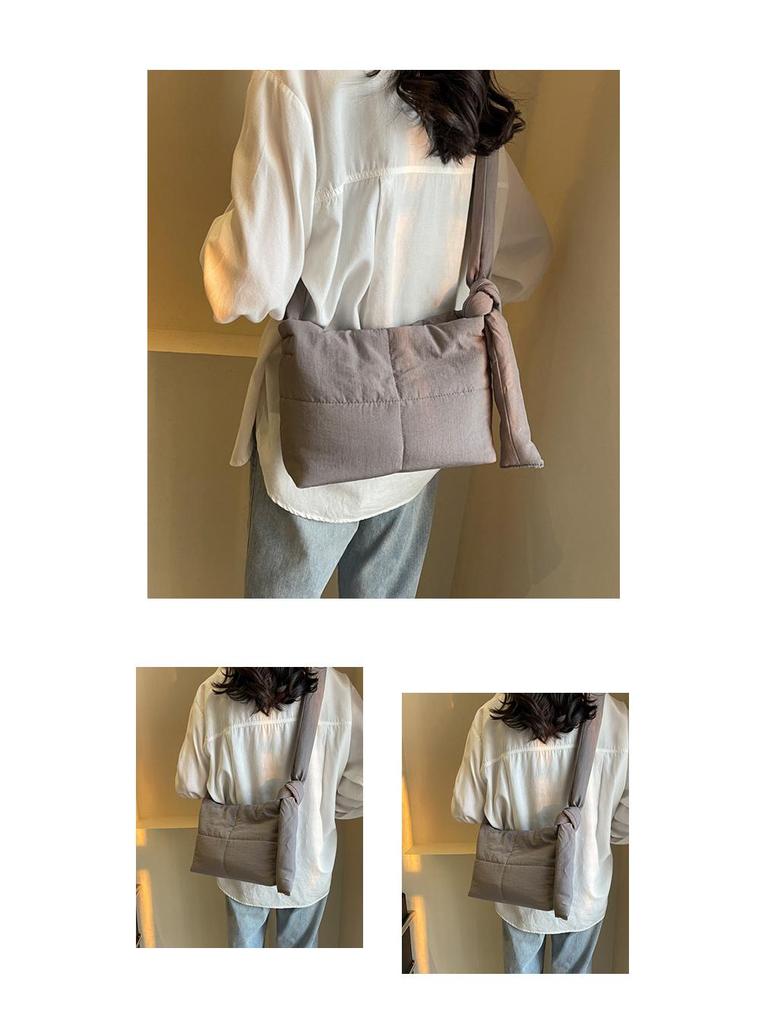 Korean Style Women's Cotton-Padded Crossbody Messenger Bag - Solid Color, Large Capacity
