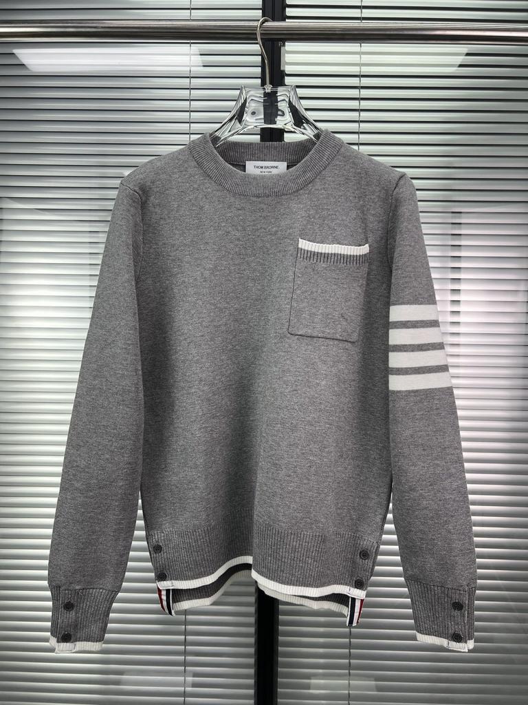 High Version TB Sweater New Men's and Women's Casual Long-sleeved Pocket Striped Four-bar Knitted Crew Neck Long-sleeved Sweater