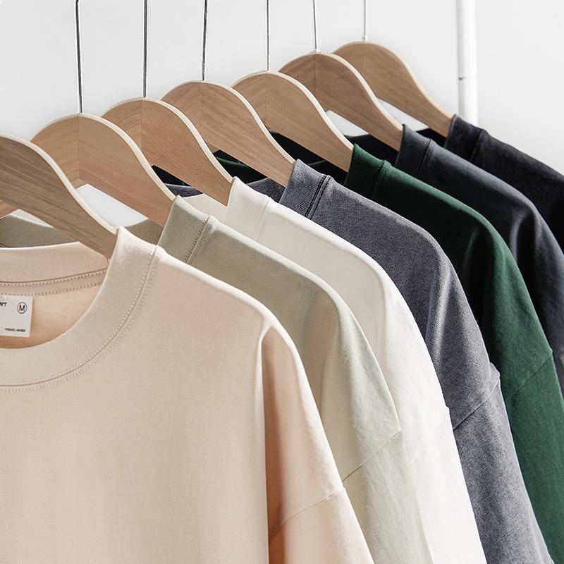 

Men s Summer Heavyweight 300g Thickened Xinjiang Cotton Solid Color Drop Shoulder T-Shirt Large