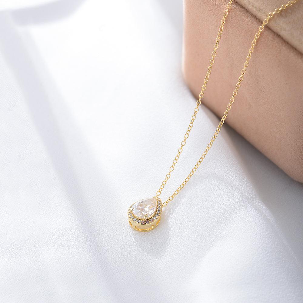 Fashion Jewelry Necklaces 925 Sterling Silver Diamond Necklace Water Drop Zircon Pendant Gold Plated Necklaces Women