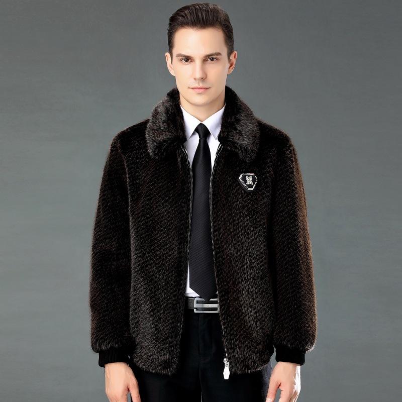 Mink Fur Coat Men's Card Mink Velvet Mink Fur Mink Whole Mink Fur Coat Fur Integrated Thickened Genuine Leather Coat