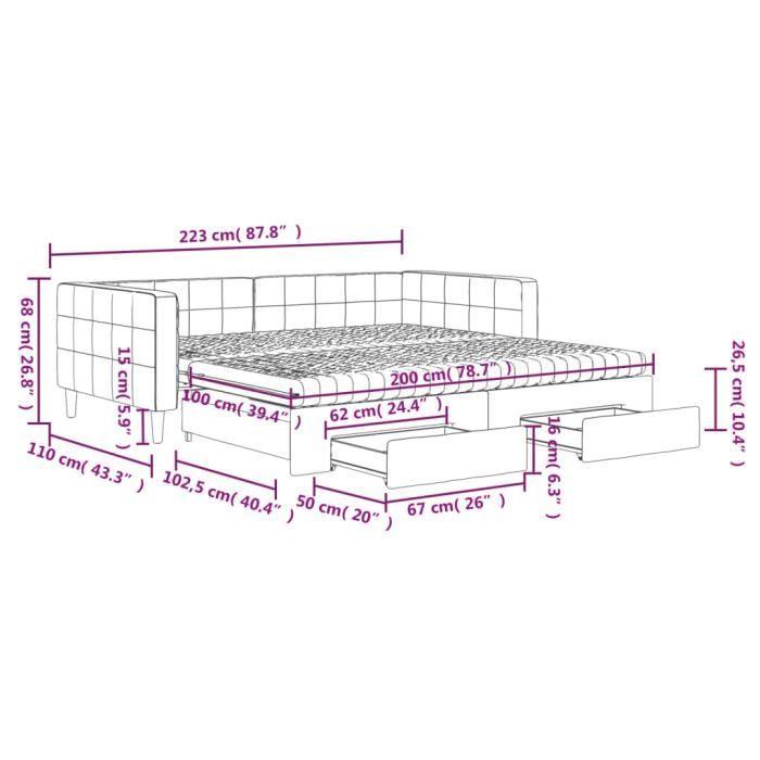 VidaXL Daybed with Trundle and Drawers Pink 100x200 Cm Velvet 3196773