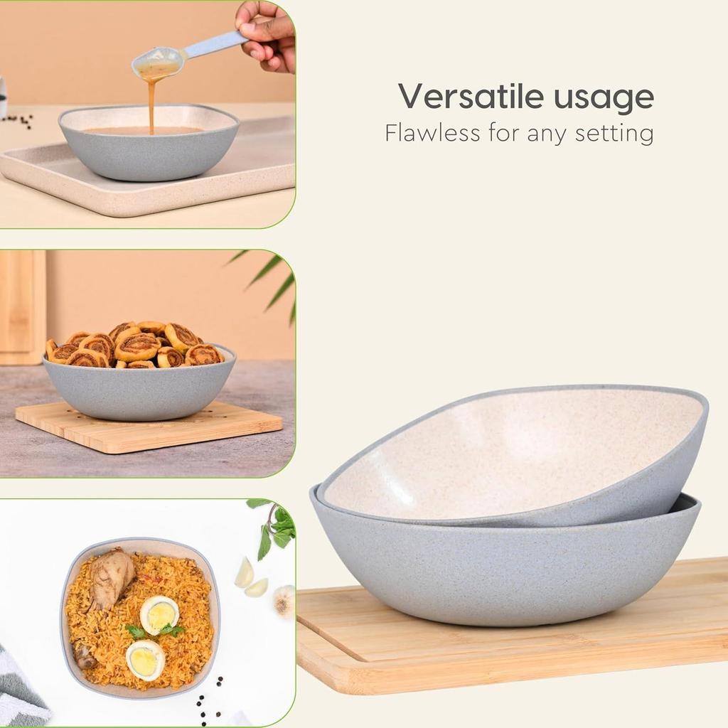 Set of 6 Earth-Friendly Multipurpose Bowls for Kitchen with Spoons | 750 Ml | Made with Rice Husk Biocomposite| Microwave Safe Bowl |