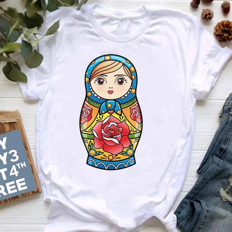 Matryoshka Doll T Shirt 2023 Funny Summer Fashion Tshirt Russian Doll T-Shirt Women White Casual T Shirt Female Harajuku Shirt