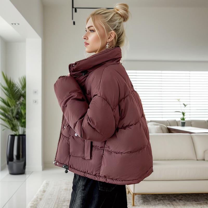 GMXIA Women's Vintage Casual Solid Color Print Autumn Winter Long Sleeve Stand Up Jackets & Coats