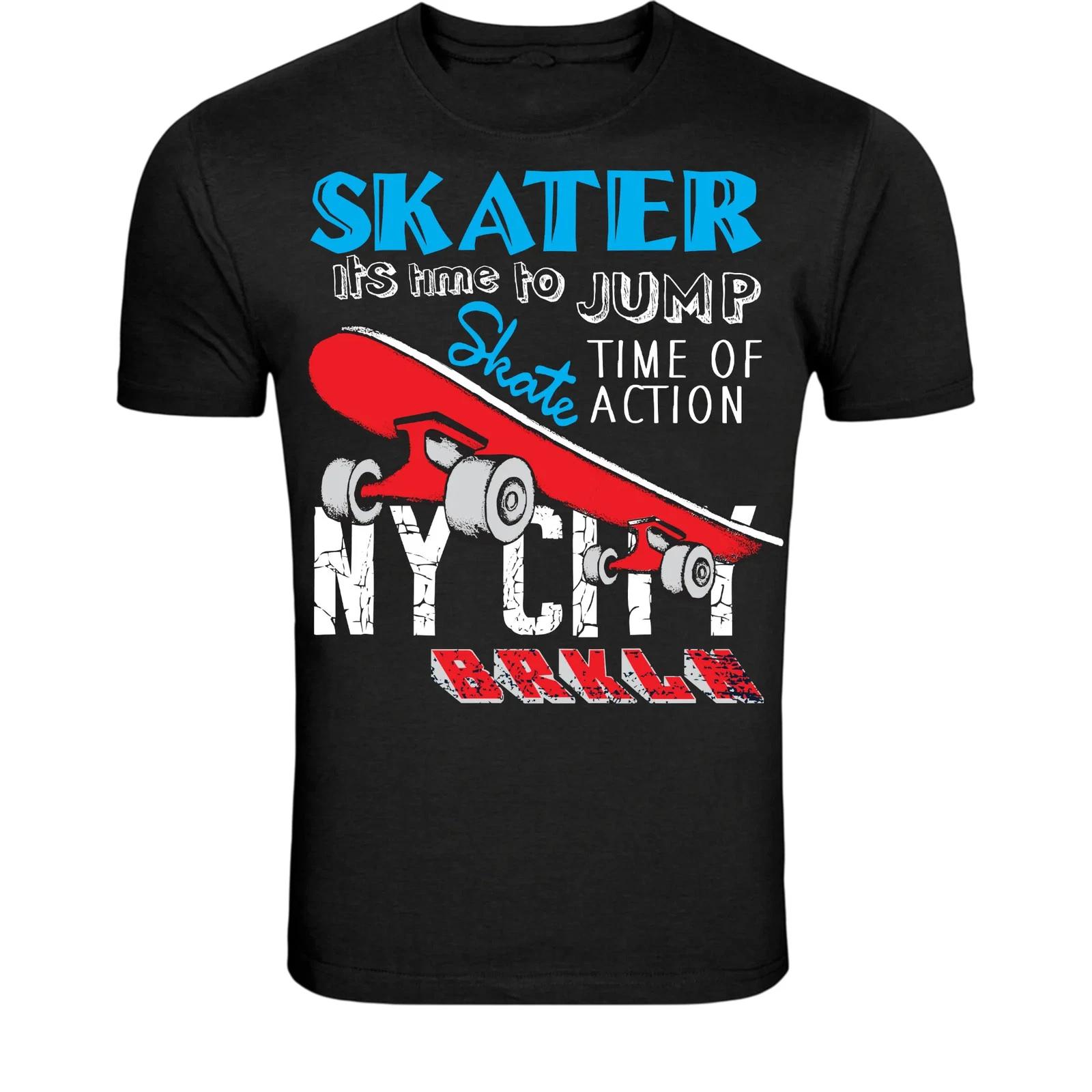 Skater NYC Jump Time T-Shirt - Skateboard Action Graphic Tee L