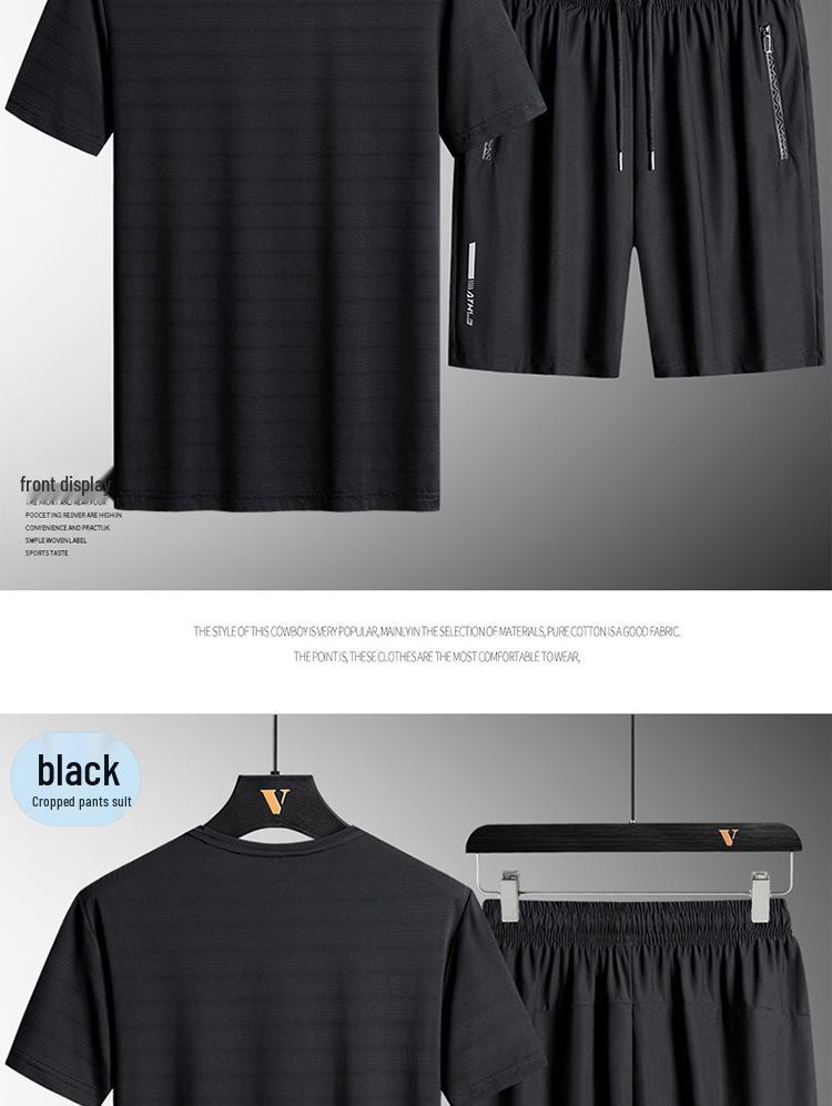 Men's Quick-Dry Ice Silk Sports Set - Lightweight, Breathable Summer Short-Sleeve Top and Casual Shorts