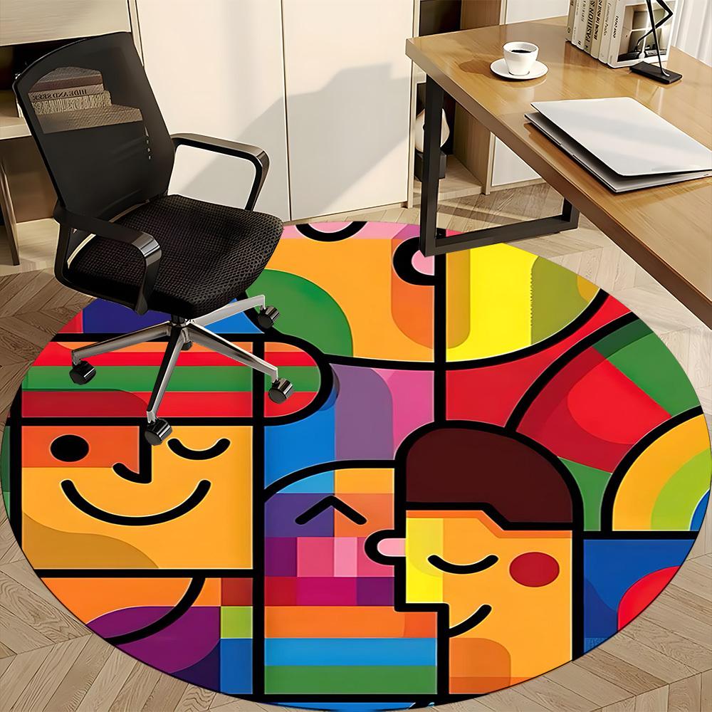 1PC Expression Puzzle Pattern Office Round Area Rug, Mat Suitable For Office, Under Office Chairs Bedroom Living Room Home Decor, Room Deco
