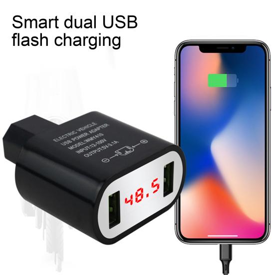 Electric Car Phone Charger LED Digital Display DC 12-100V Electric Vehicle Phone USB Power Adapter with Voltmeter for Smartphone