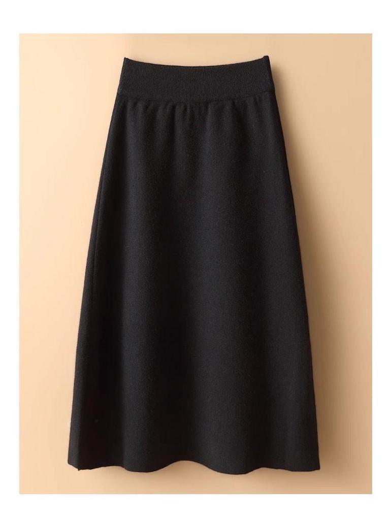 High Waist Elastic Wool Midi Skirt with Chinese Frog Buttons - Autumn/Winter Fashion