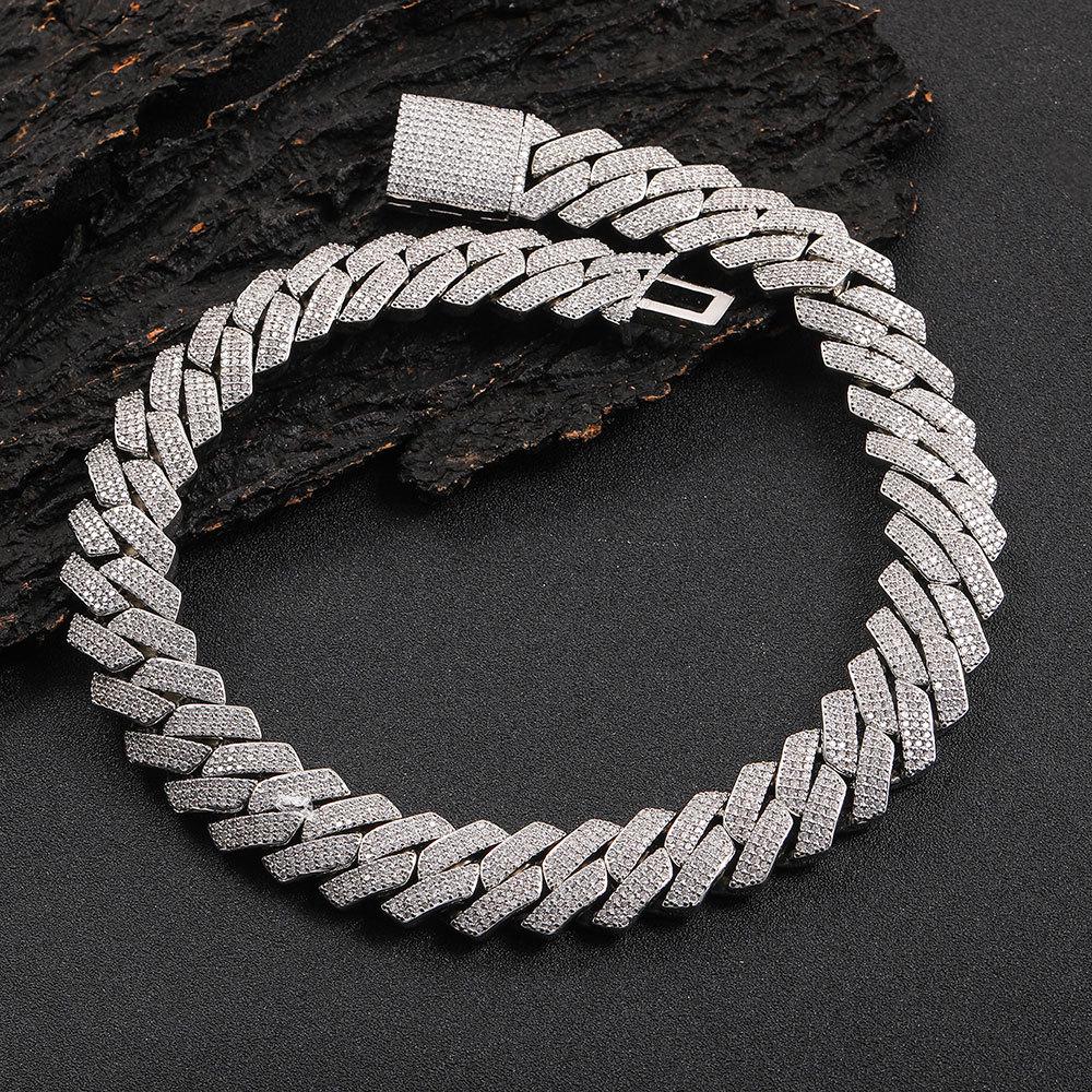 Men's Hip Hop 20mm Three-Row Zircon Rhombus Cuban Chain Full Diamond Necklace