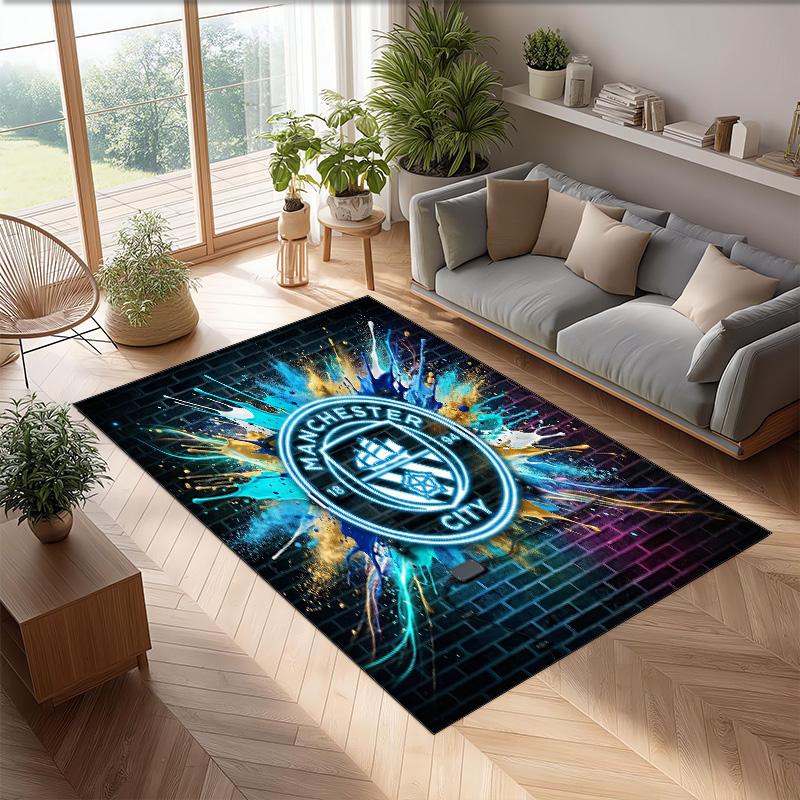 Manchester City Printed Flannel Area Rug Non Slip Soft Polyester Floor Carpet Indoor Decor Mat for Bedroom Living Room Sofa