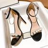One-word Buckle with Open-toe White Pearl Sandals Women's Summer 2025 New Internet Celebrity Temperament Stiletto High Heels