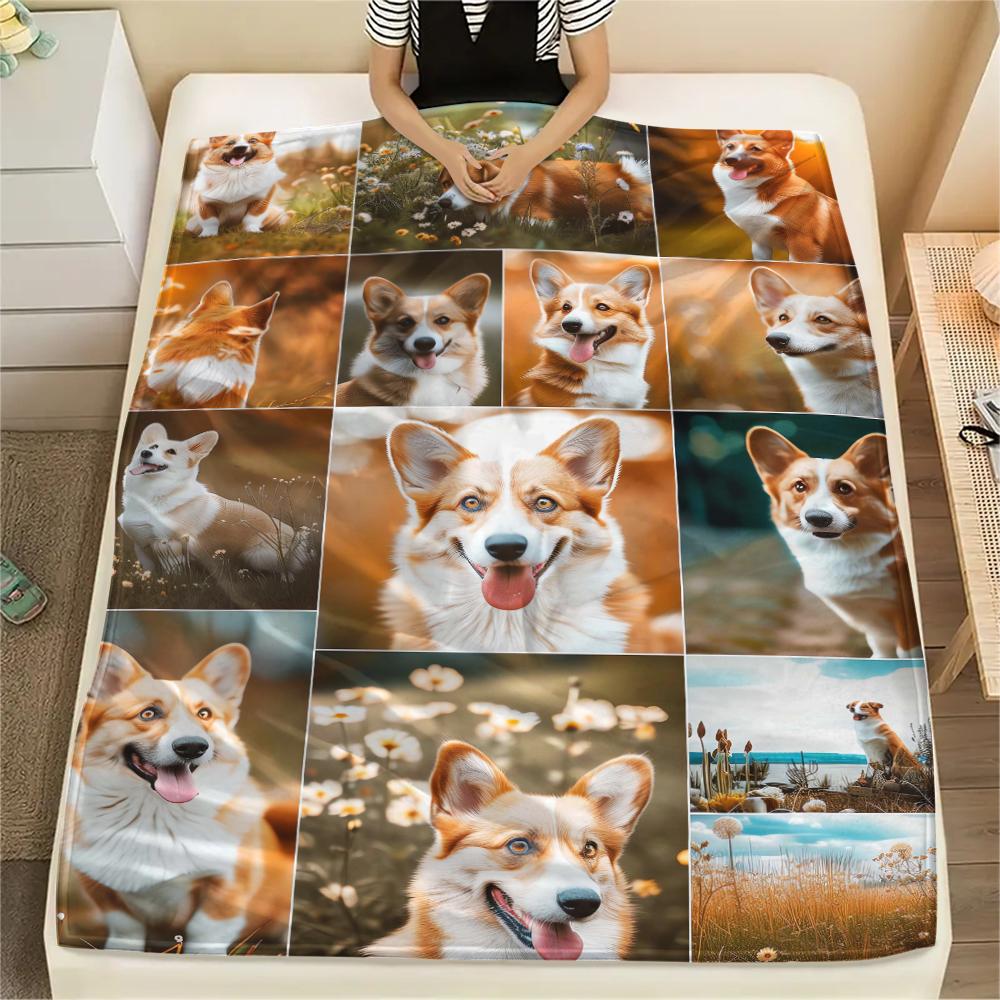 1Pc Corgi Print Flannel Blanket, High quality Comfortable for All Seasons, Home Decor, Warmth and Comfort, Perfect for Christmas Gifts