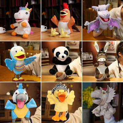 Kawaii Donkey Bunny Unicorn Cock Plush Hand Puppet Cute Stuffed Dinosaur Rabbit Panda Plush Toy Doll Gift  for Children Kids