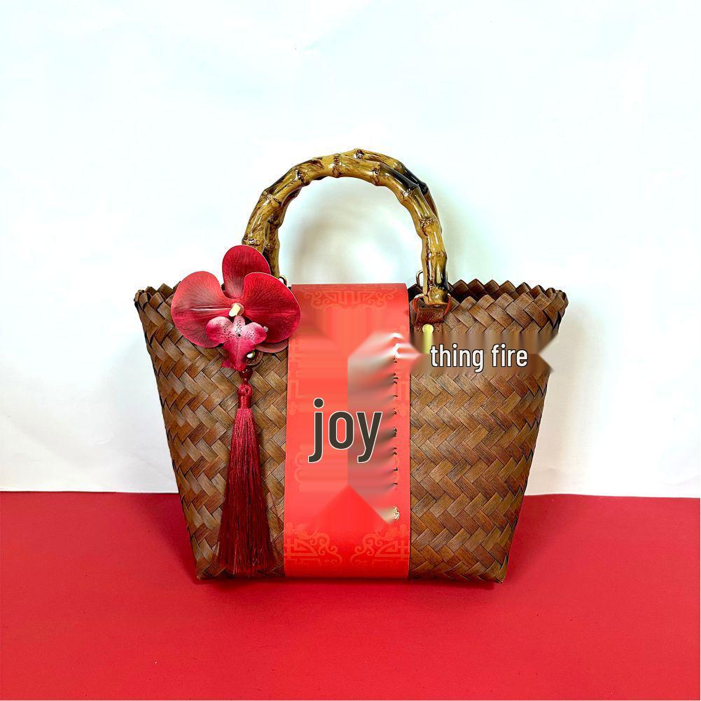 Bridal Woven Basket Handbag with Candy Box for Bridesmaid & Guest Gifts