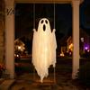 Dekoratives Gespenst für Veranda Leuchtende Halloween Hängeschaukel mit Hexenhut, Fernbedienung Einstellbare Gruselige Ornamente Helligkeit,