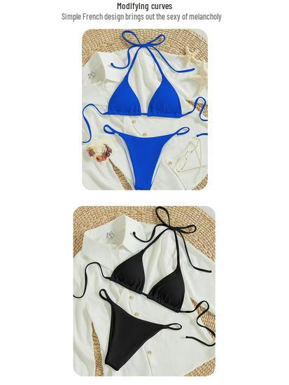 Dámské sexy bikiny s halterovým výstřihem v jednobarevném provedení - dvoudílné na dovolenou