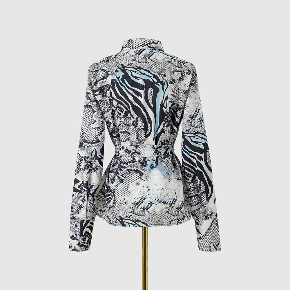 Women's Autumn Printed Tie Single Breasted Long Sleeve Shirt