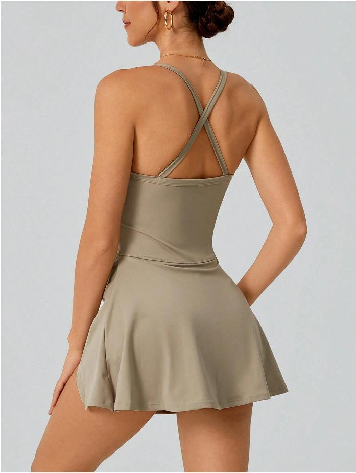 European And American Tennis Jumpsuit Anti-Light Kink Design Skirt Cross Shoulder Strap Hollow Back Yoga Clothes Women