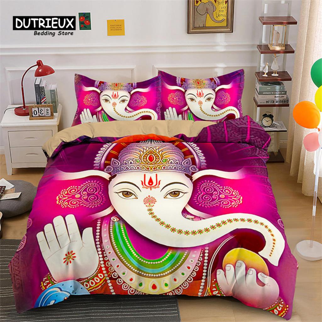 Modern Classic Indian Ganesha Bohemian Meditation Elephant Polyester Mandala For Kids Teen Adults Full Comforter