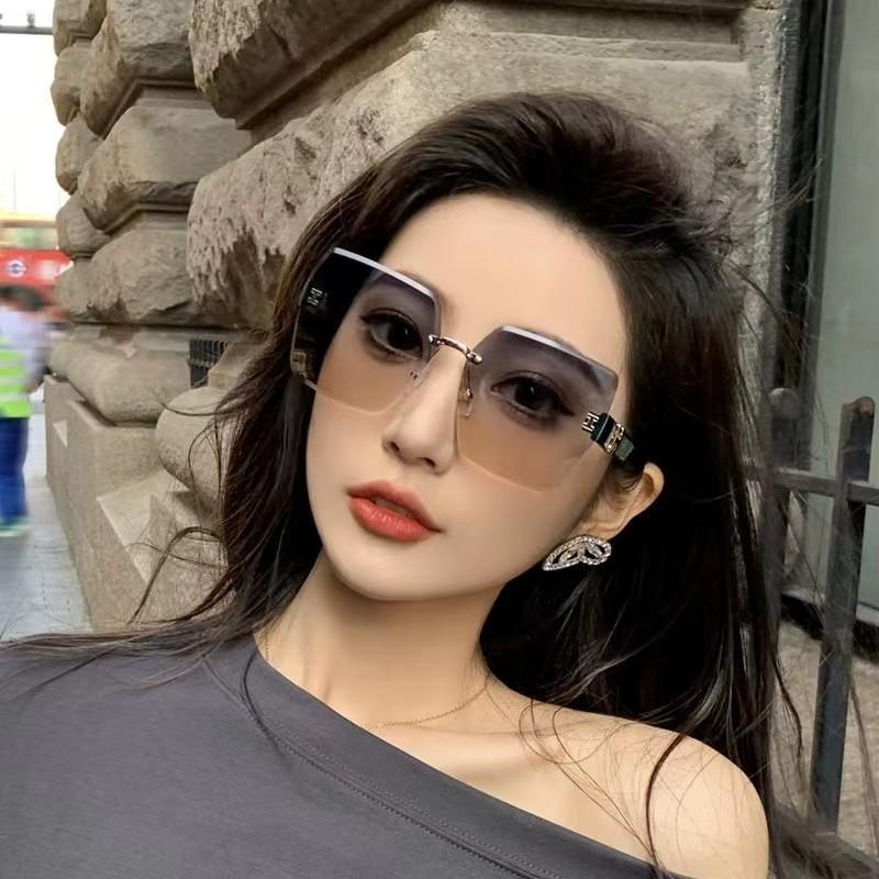 New frameless trimming color gradual change color high sense women driving sunglasses fashion trend Internet celebrity sunglasses
