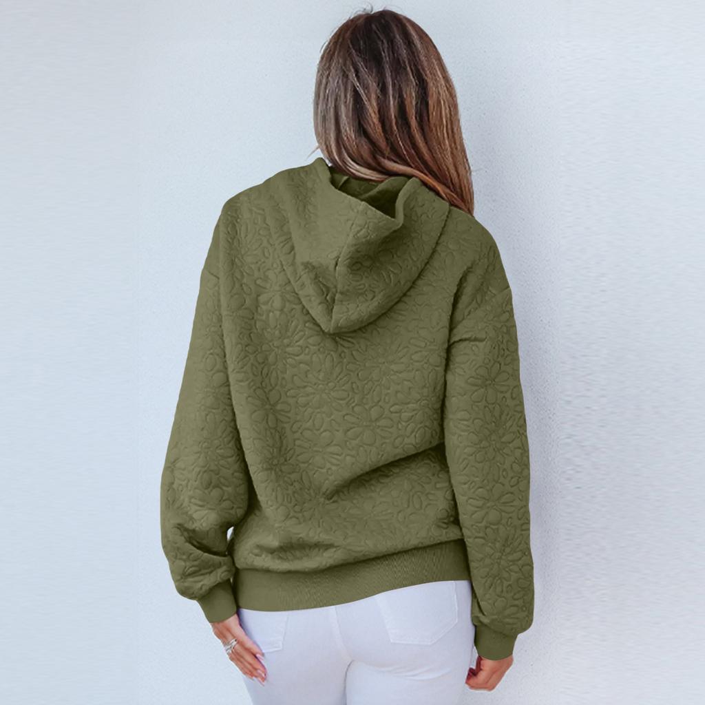 Damen Einfarbiges Modisches Kapuzen-Textur-Langarm-Top Sweatshirt