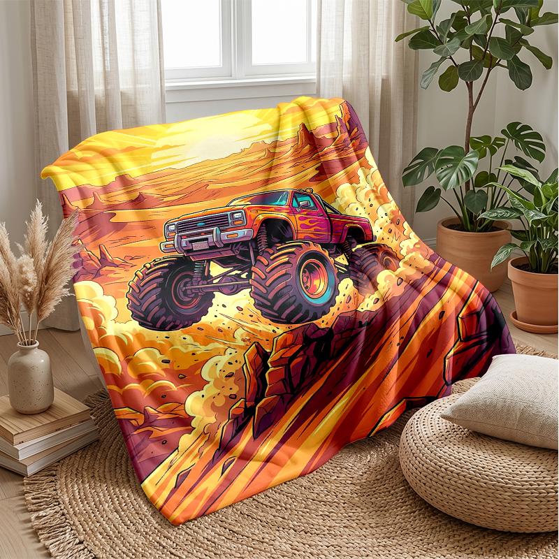Monster Truck Chaos Theme Blanket Lightweight Warm Flannel Blanket Decorative Throw Blanket for Home Decoration