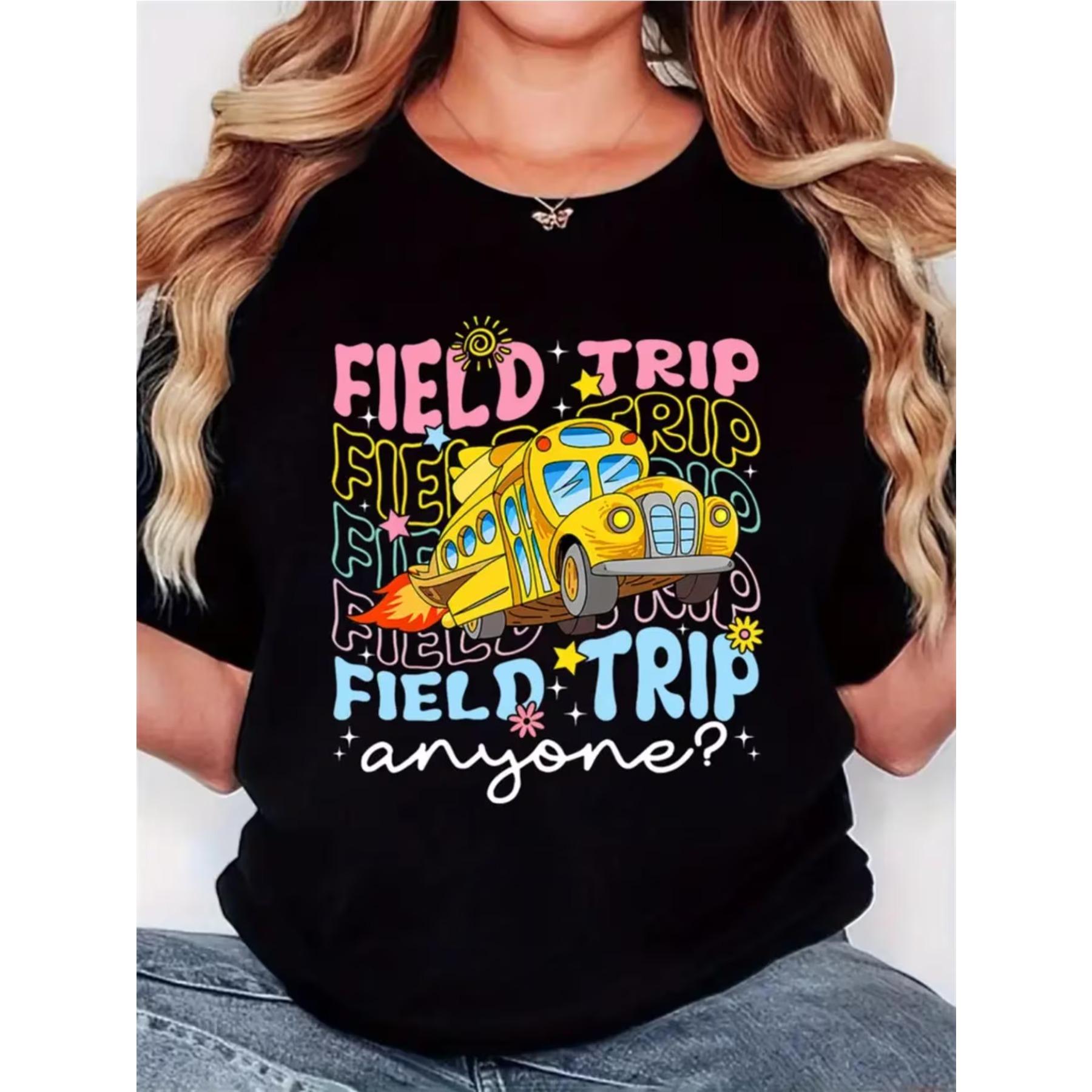 

Women S Summer T-Shirt Featuring A Field Yellow Bus Design, Embodying Retro Minimalist Style XXL