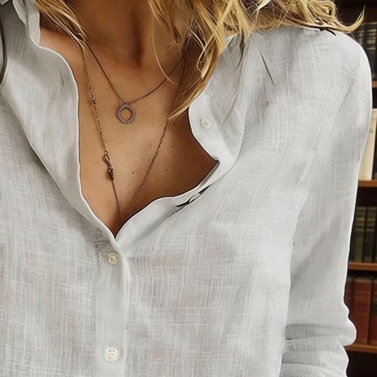 Women Shirt Lapel Long Sleeve Buttons Placket Shirt Tops Pure Color Loose Fit Breathable Moisture-Wicking Office Shirt