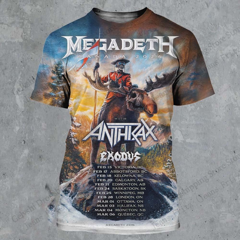 Hip Hop Rock Megadeth Band Canada Tour 2026 3D Print T-shirt Men Women Fashion Short Sleeve Tops Tees Street Vintage Apparels