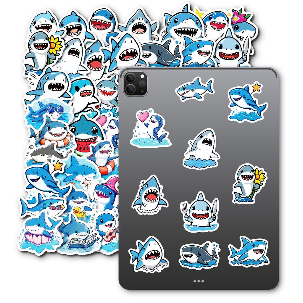 New 50 Cute Shark Personality Creative Stickers Mobile Phone Notebook Water Cup Suitcase Waterproof Stickers