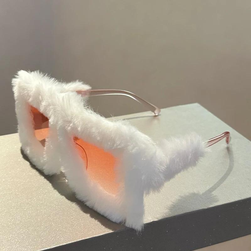 Oversized Plush Sunglasses Y2K Fluffy Square Punk Sun Glasses Trendy Novelty Decor Winter Shades for Christmas Party
