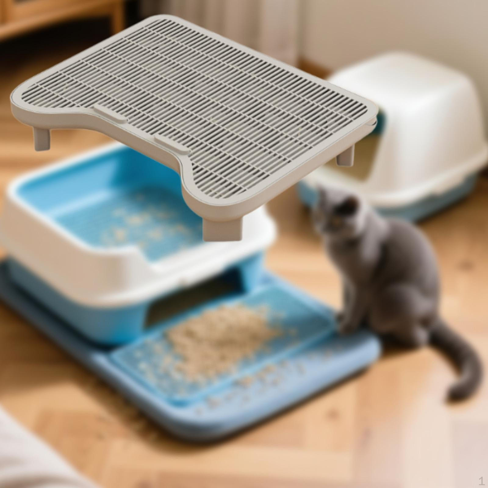 

Step Cat Litter Mat Easy Cleaning Lightweight Sturdy Indoor Pedal Stool Elevated Catcher Double сірий колір
